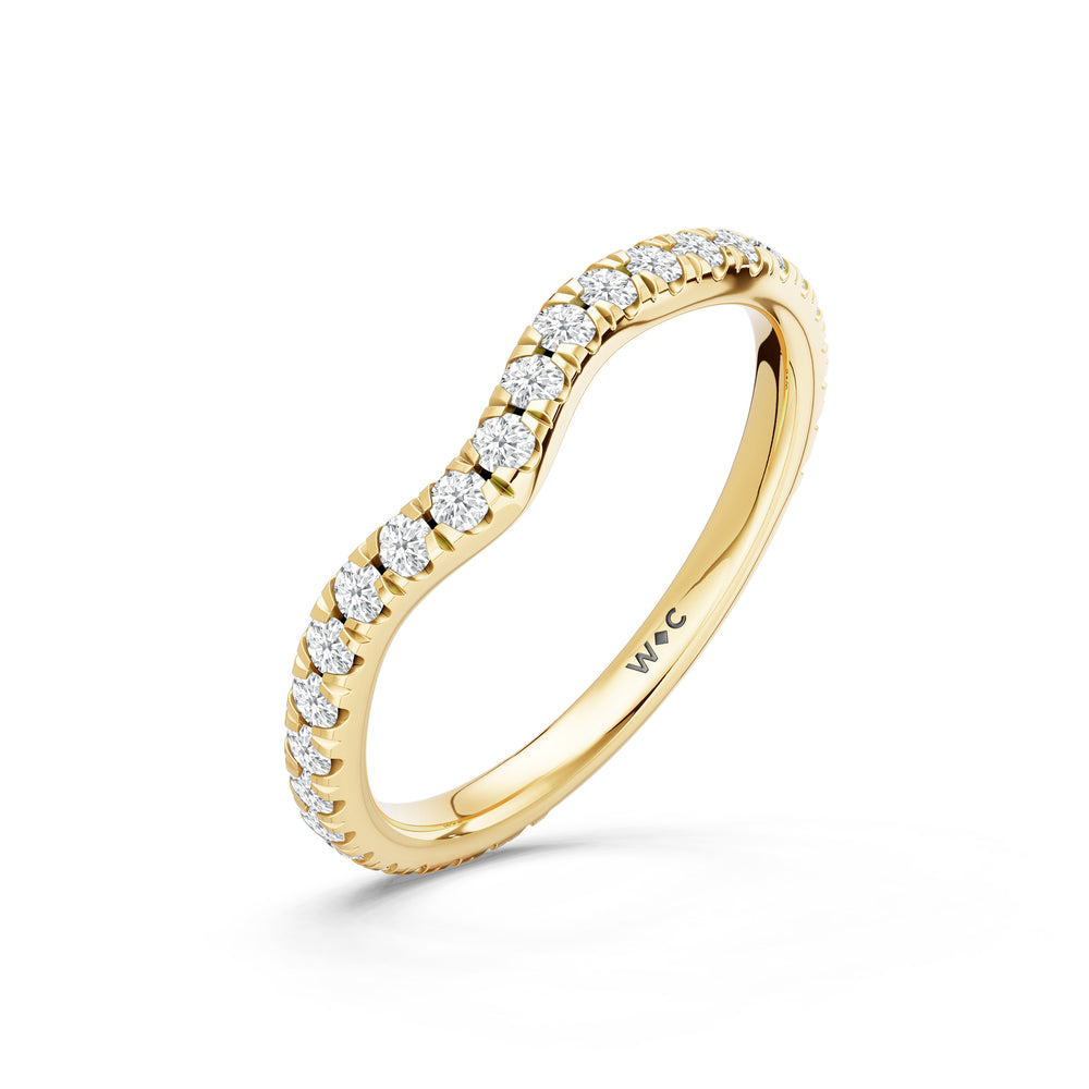 The Arden Diamond Wedding Band with Created London Blue Topaz Cut Diamond in 14KT Yellow Gold view 4
