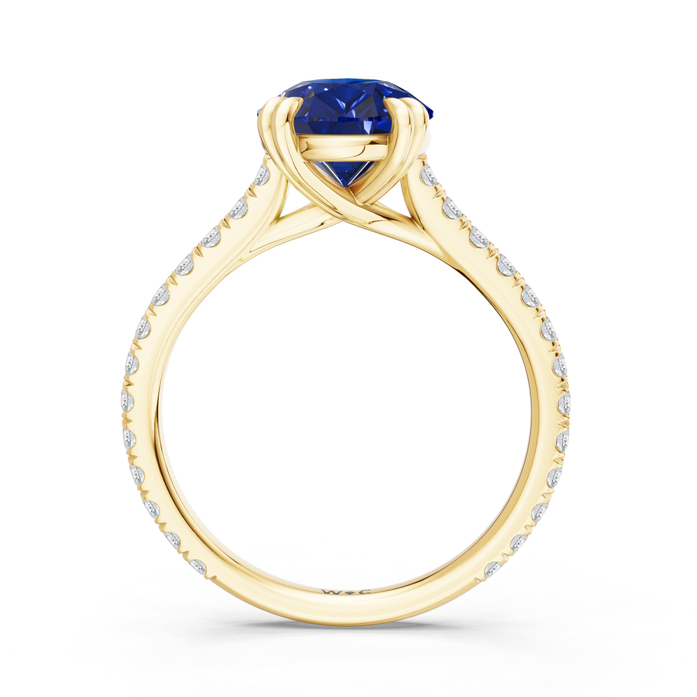 The Arden Ring with Created Blue Sapphire Cut Diamond in 14KT Yellow Gold view 2
