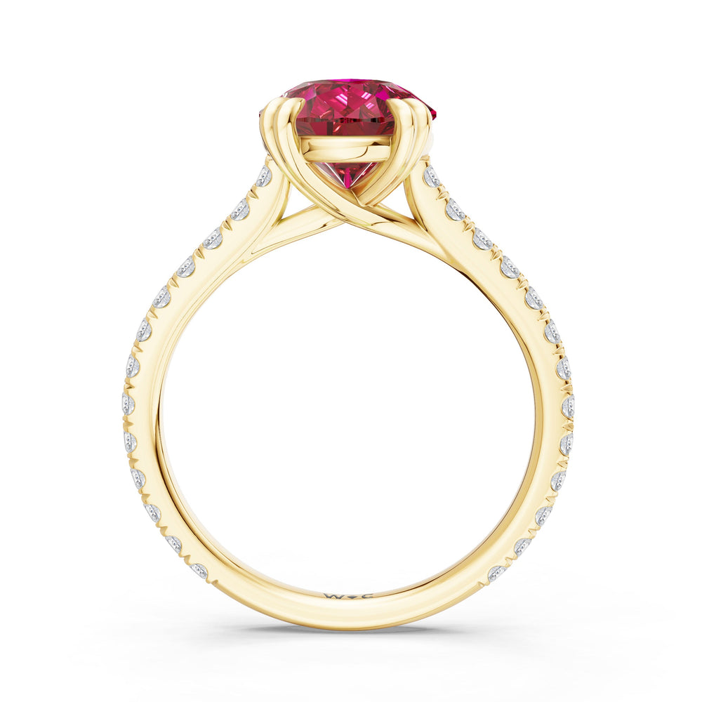 The Arden Ring with Created Ruby Cut Diamond in 14KT Yellow Gold view 2
