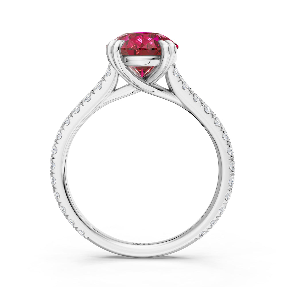The Arden Ring with Created Ruby Cut Diamond in 14KT Platinum view 2
