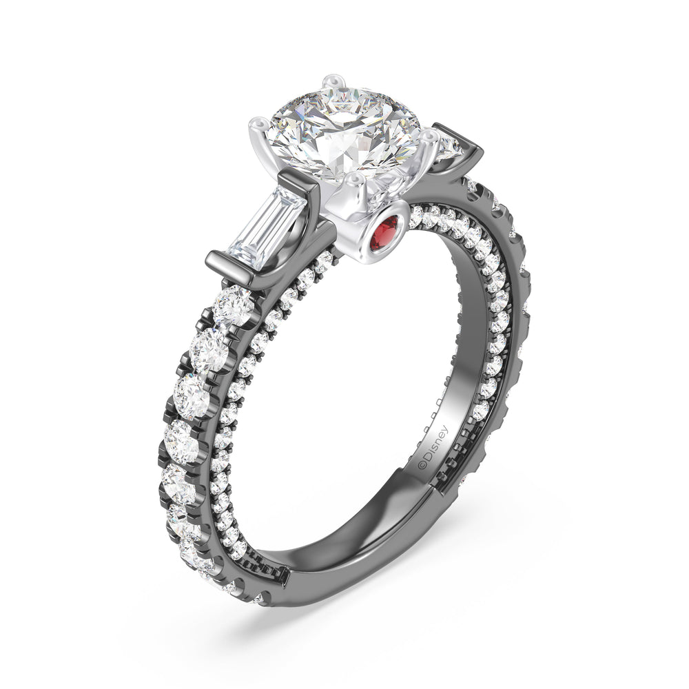 Enchanted Star Lab Grown Diamond Black Rhodium Over 14K Gold Evil Queen Garnet Engagement Ring with Black/White Cut Diamond in 14KT Round view 1
