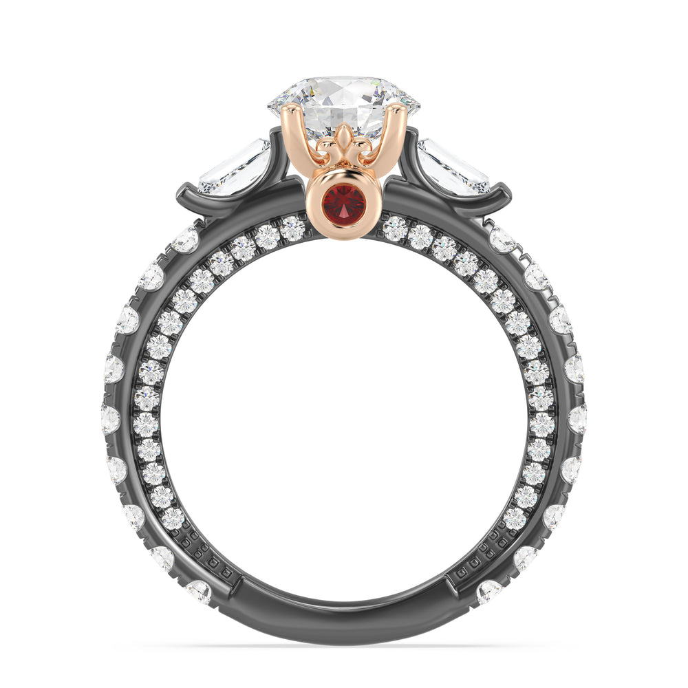 Enchanted Star Lab Grown Diamond Black Rhodium Over 14K Gold Evil Queen Garnet Engagement Ring with Black/Rose Cut Diamond in 14KT Round view 3
