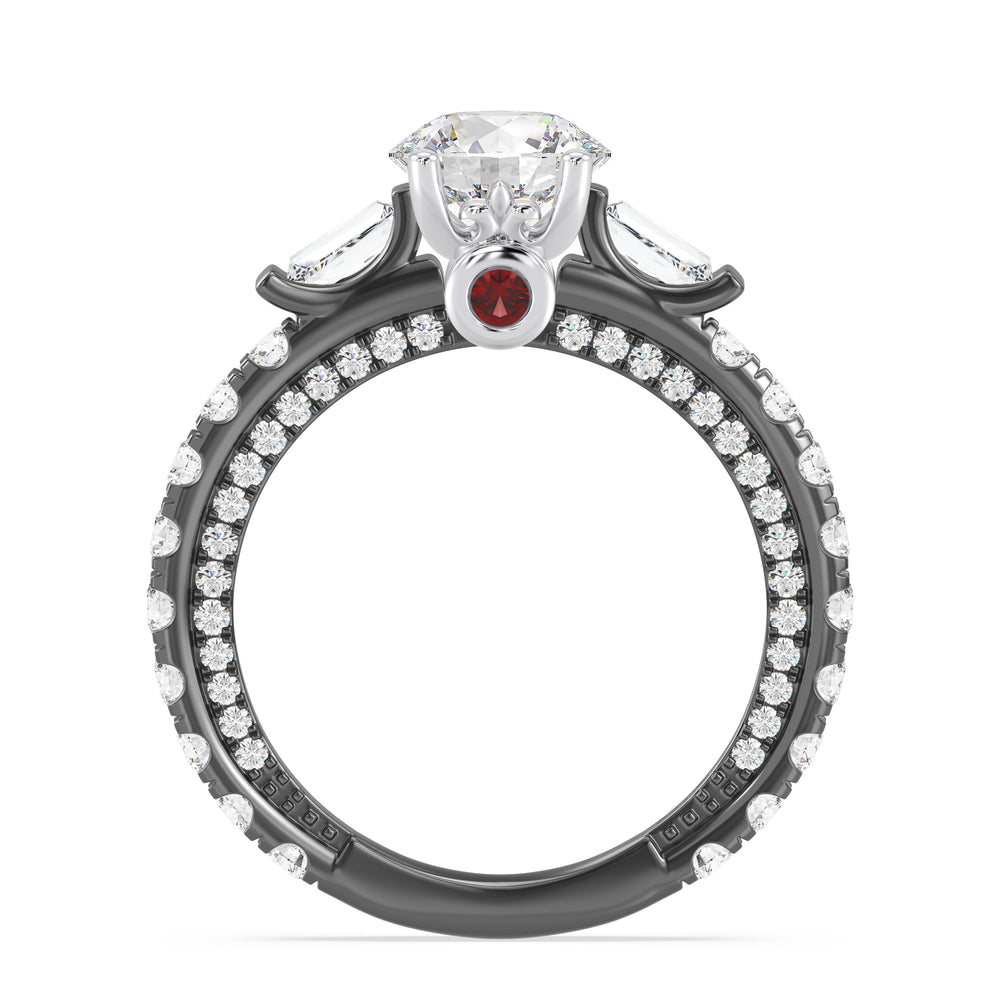 Enchanted Star Lab Grown Diamond Black Rhodium Over 14K Gold Evil Queen Garnet Engagement Ring with Black/White Cut Diamond in 14KT Round view 3
