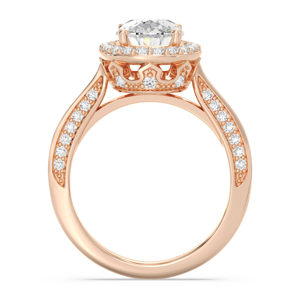 Enchanted Star Lab Grown Diamond 14K Gold Majestic Princess Tapered Shank Engagement Ring with Rose Cut Diamond in 14KT Oval view 3
