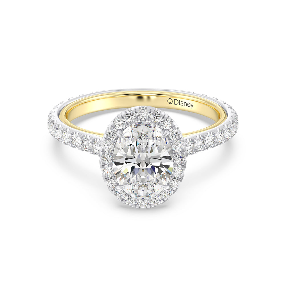 Enchanted Star Lab Grown Diamond 14K Gold Jasmine Halo Engagement Ring with White/Yellow Cut Diamond in 14KT Oval view 2
