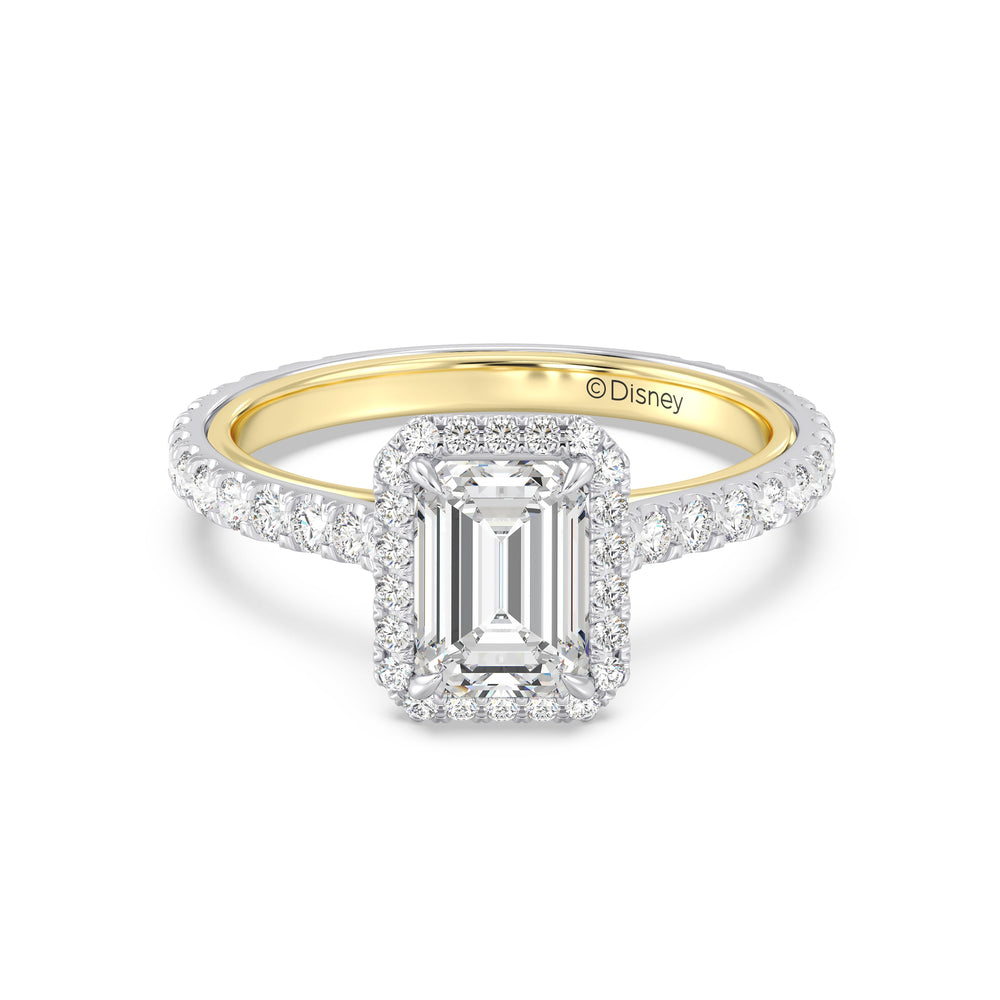 Enchanted Star Lab Grown Diamond 14K Gold Jasmine Halo Engagement Ring with White/Yellow Cut Diamond in 14KT Emerald view 2
