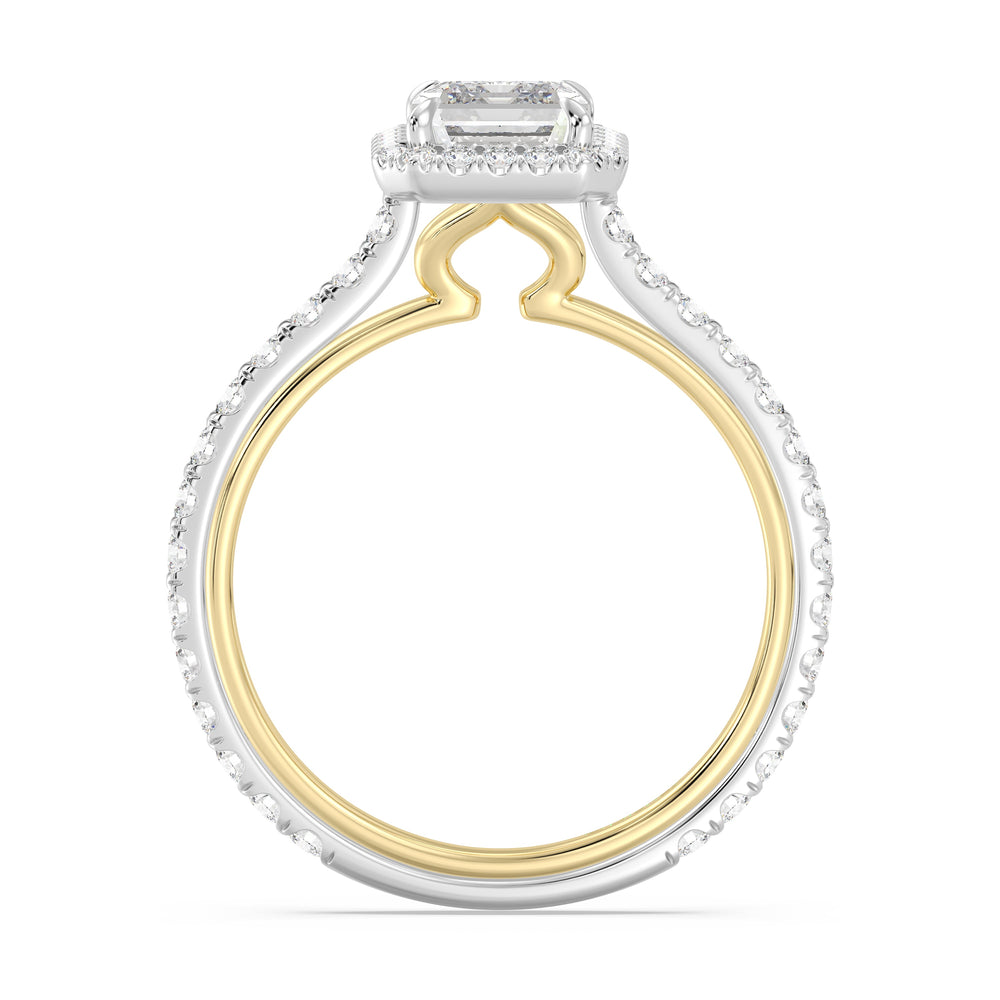 Enchanted Star Lab Grown Diamond 14K Gold Jasmine Halo Engagement Ring with White/Yellow Cut Diamond in 14KT Emerald view 3
