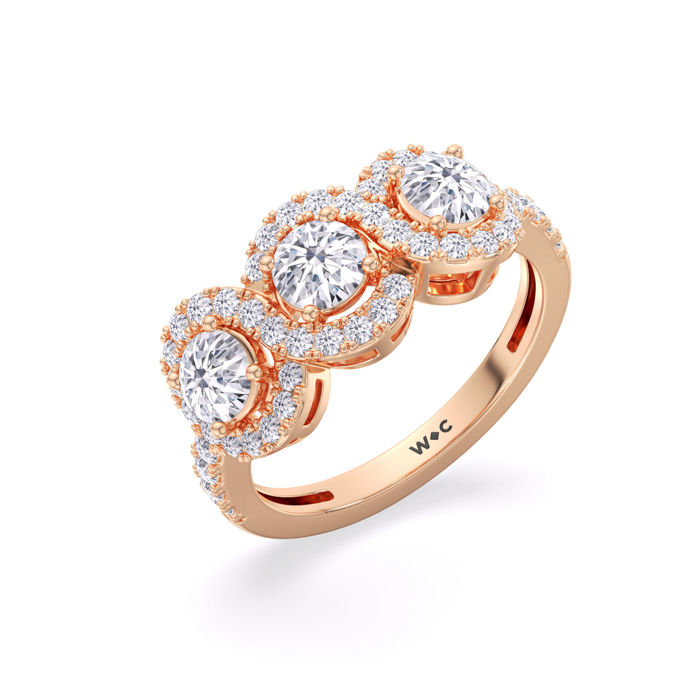 Three Stone Crossover Diamond Halo Ring with 14KT Rose Gold / Lab / 1 1/8 Cut Diamond in 14KT Rose Gold / Lab / 1 1/8 view 3
