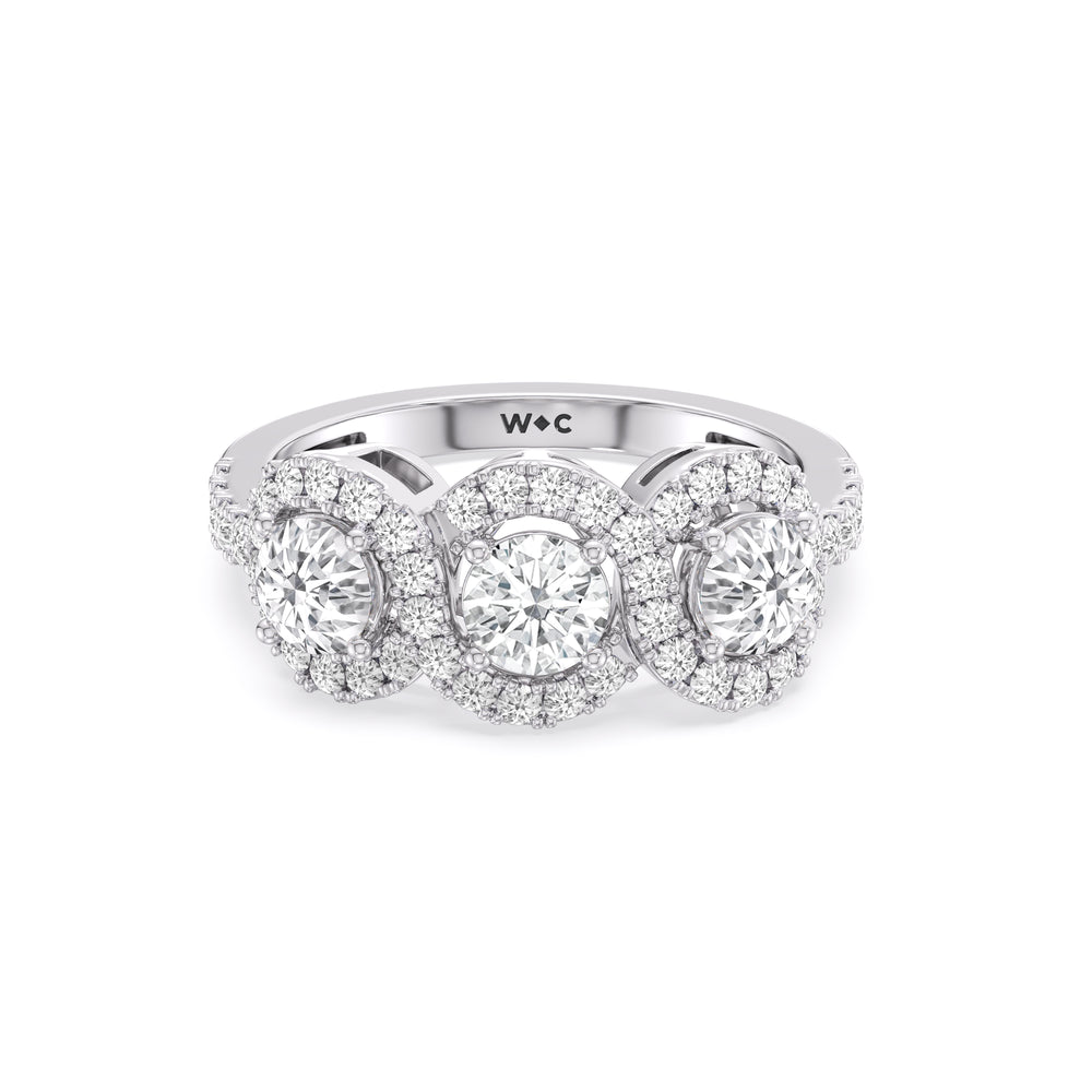 Three Stone Crossover Diamond Halo Ring with 14KT White Gold / Lab / 1 1/8 Cut Diamond in 14KT White Gold / Lab / 1 1/8 view 1
