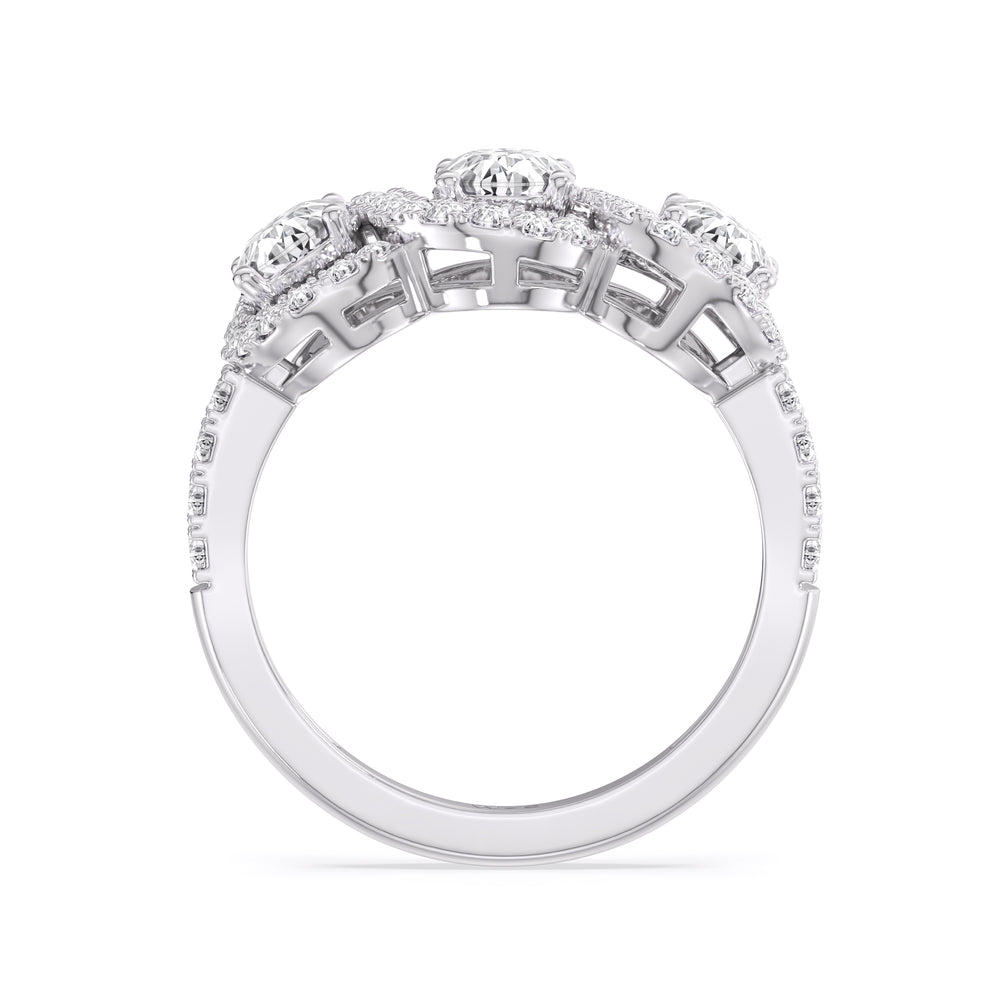 Three Stone Crossover Diamond Halo Ring with 14KT White Gold / Lab / 1 1/8 Cut Diamond in 14KT White Gold / Lab / 1 1/8 view 2
