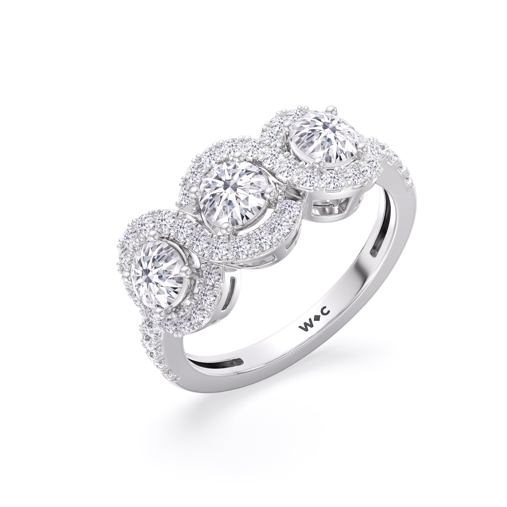 Three Stone Crossover Diamond Halo Ring with 14KT White Gold / Lab / 1 1/8 Cut Diamond in 14KT White Gold / Lab / 1 1/8 view 3
