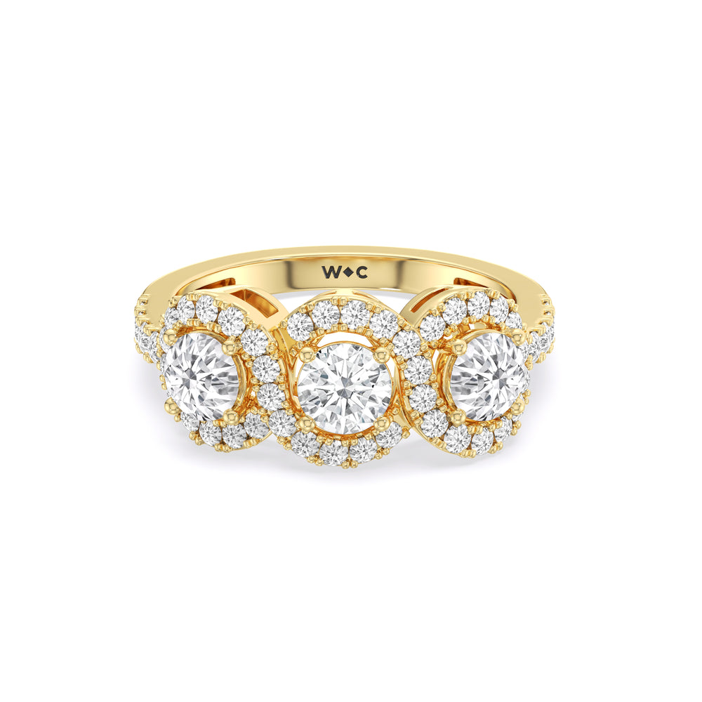 Three Stone Crossover Diamond Halo Ring with 14KT Yellow Gold / Lab / 1 1/8 Cut Diamond in 14KT Yellow Gold / Lab / 1 1/8 view 1
