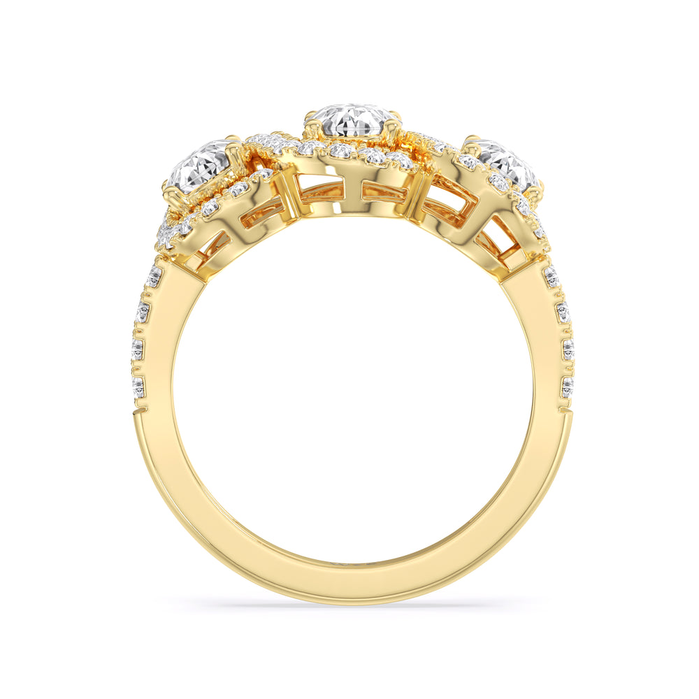 Three Stone Crossover Diamond Halo Ring with 14KT Yellow Gold / Lab / 1 1/8 Cut Diamond in 14KT Yellow Gold / Lab / 1 1/8 view 2
