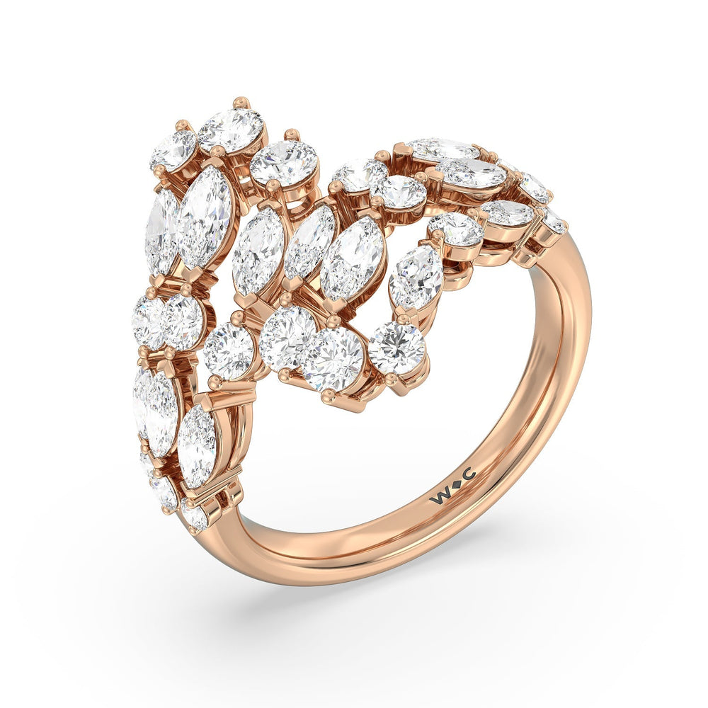 Marquise and Round Bypass Fashion Ring with 14KT Rose Gold / Lab / 3  1/10 Cut Diamond in 14KT Rose Gold / Lab / 3  1/10 view 3
