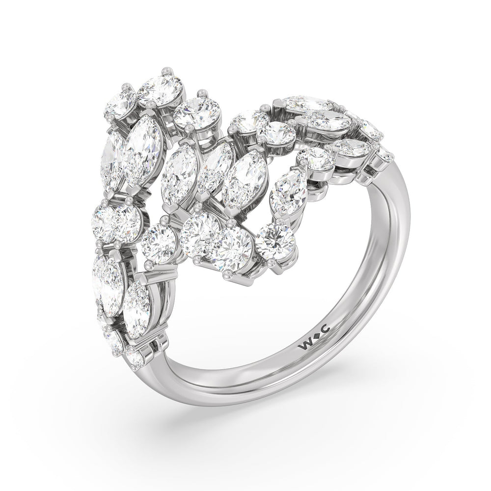 Marquise and Round Bypass Fashion Ring with 14KT White Gold / Lab / 3  1/10 Cut Diamond in 14KT White Gold / Lab / 3  1/10 view 3
