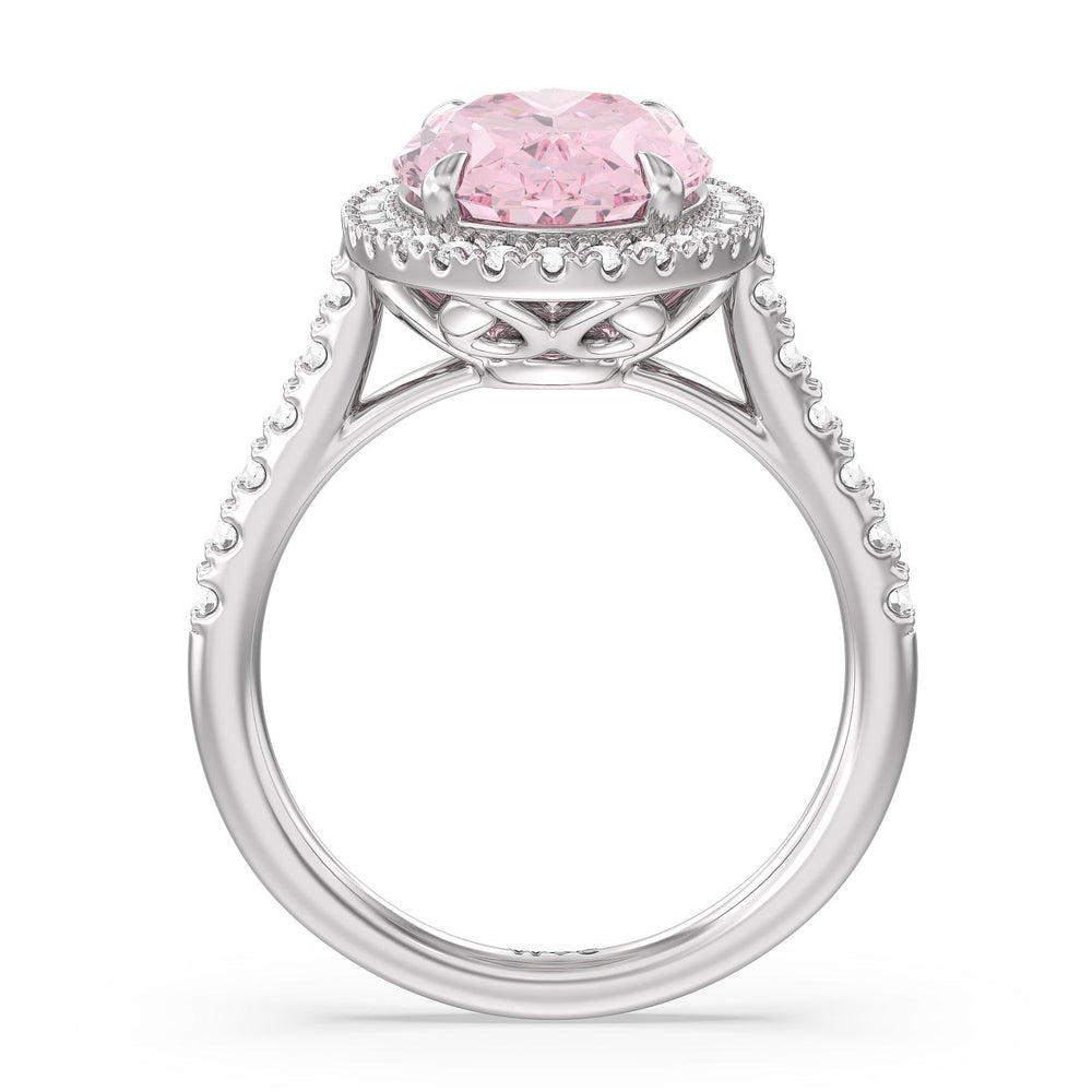  Cut Fancy Intense Pink Oval Halo Ring (Copy) with Lab Grown Diamond in 14KT  view 2
