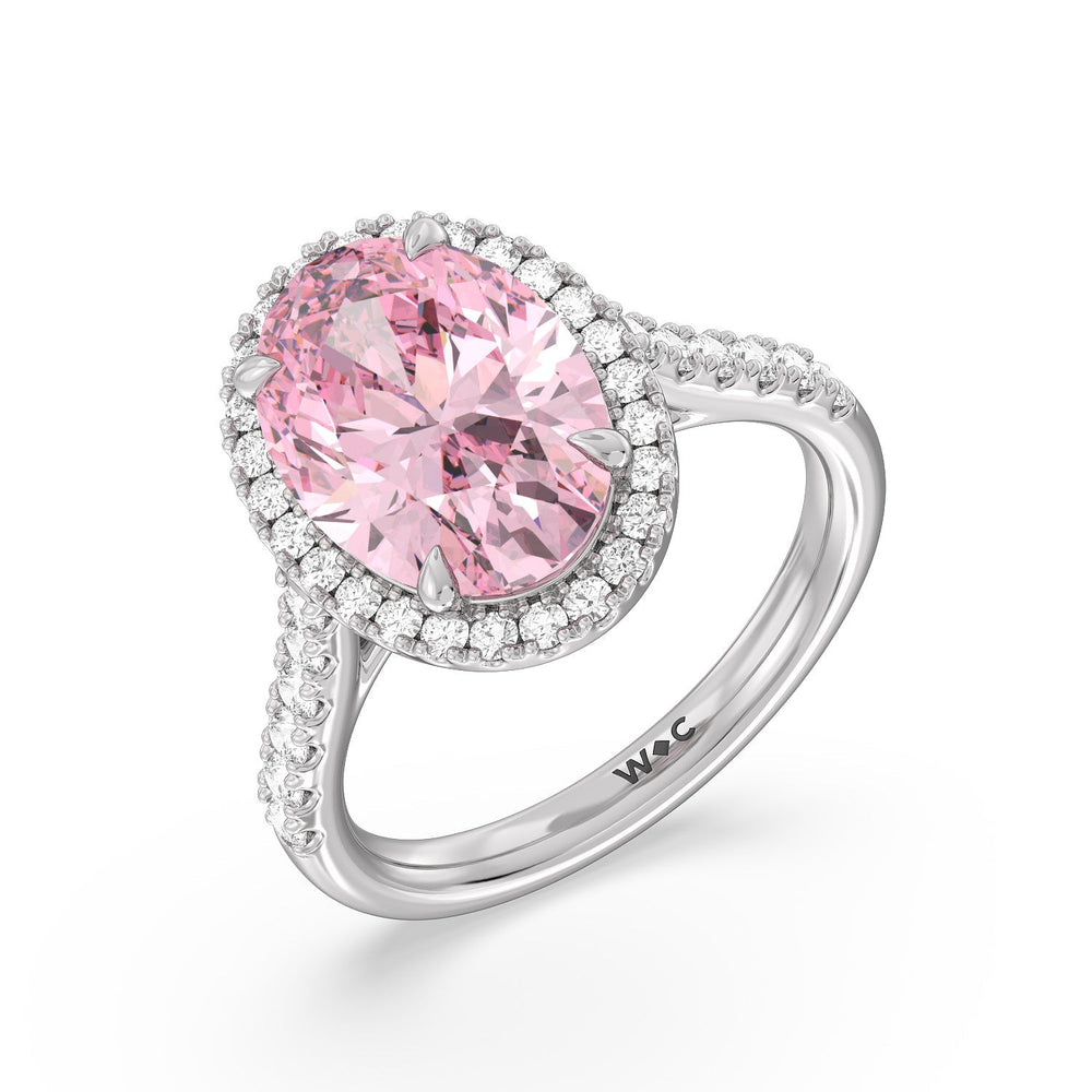 Cut Fancy Intense Pink Oval Halo Ring (Copy) with Lab Grown Diamond in 14KT  view 1

