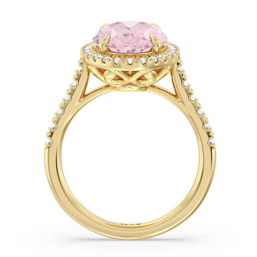  Cut Fancy Intense Pink Oval Halo Ring (Copy) with Lab Grown Diamond in 14KT  view 5
