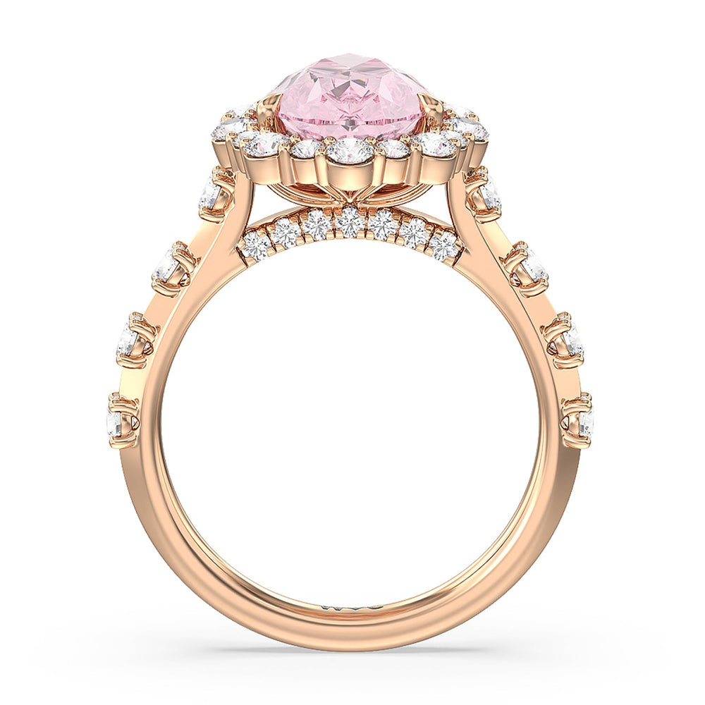 Lab Cut Fancy Intense Pink Pear Halo Ring with Lab Grown Diamond in 14KT Rose Gold view 2
