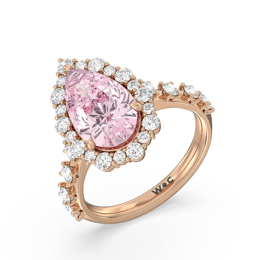 Lab Cut Fancy Intense Pink Pear Halo Ring with Lab Grown Diamond in 14KT Rose Gold view 3
