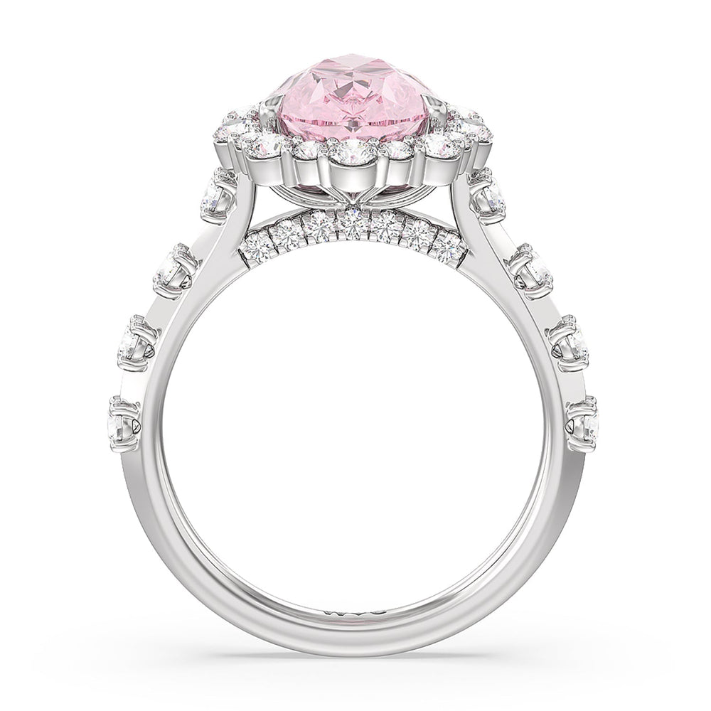 Lab Cut Fancy Intense Pink Pear Halo Ring with Lab Grown Diamond in 14KT White Gold view 2
