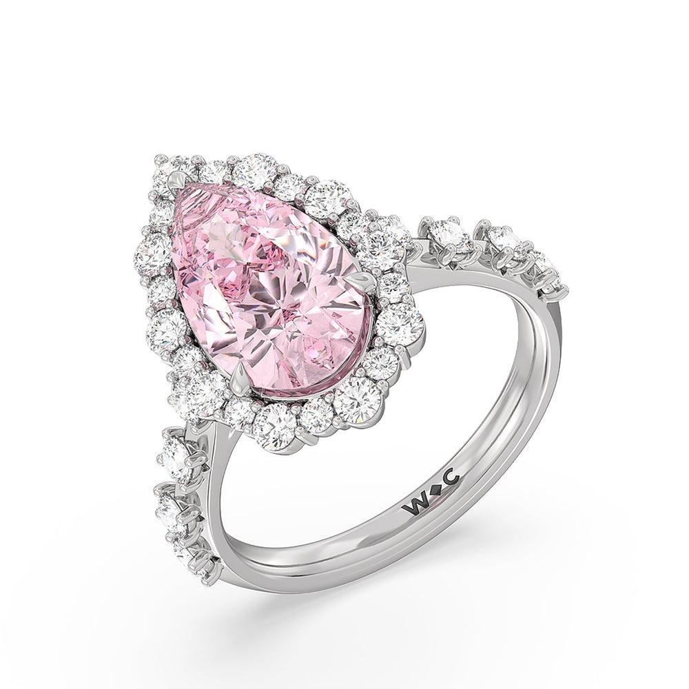 Lab Cut Fancy Intense Pink Pear Halo Ring with Lab Grown Diamond in 14KT White Gold view 3
