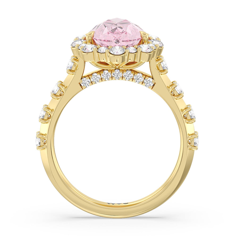 Lab Cut Fancy Intense Pink Pear Halo Ring with Lab Grown Diamond in 14KT Yellow Gold view 2
