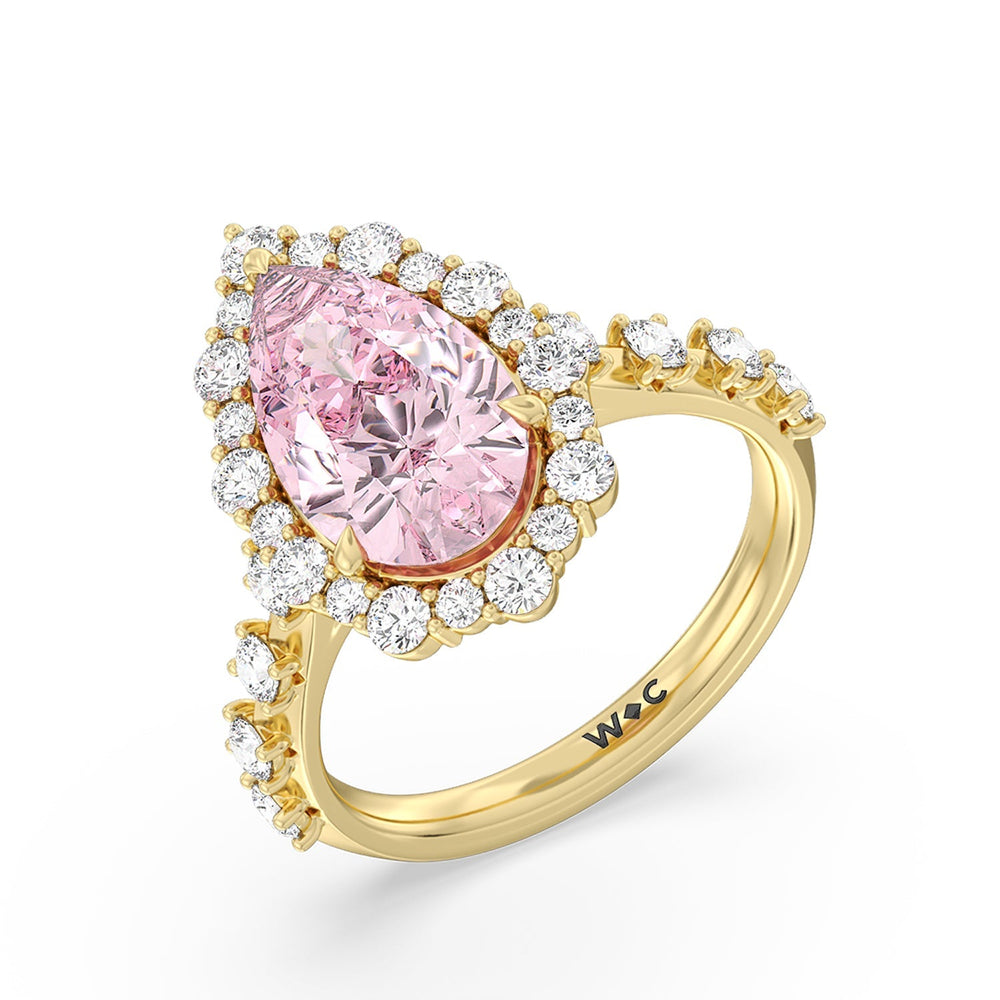 Lab Cut Fancy Intense Pink Pear Halo Ring with Lab Grown Diamond in 14KT Yellow Gold view 3
