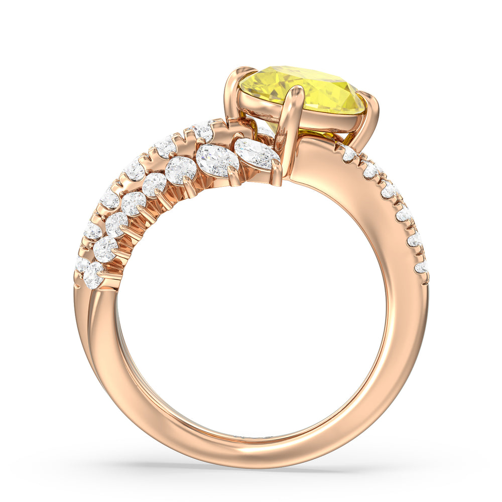 Oval Cut Oval Canary Three Row Diamond Fashion Ring with Lab Grown Diamond in 14KT Rose Gold view 2
