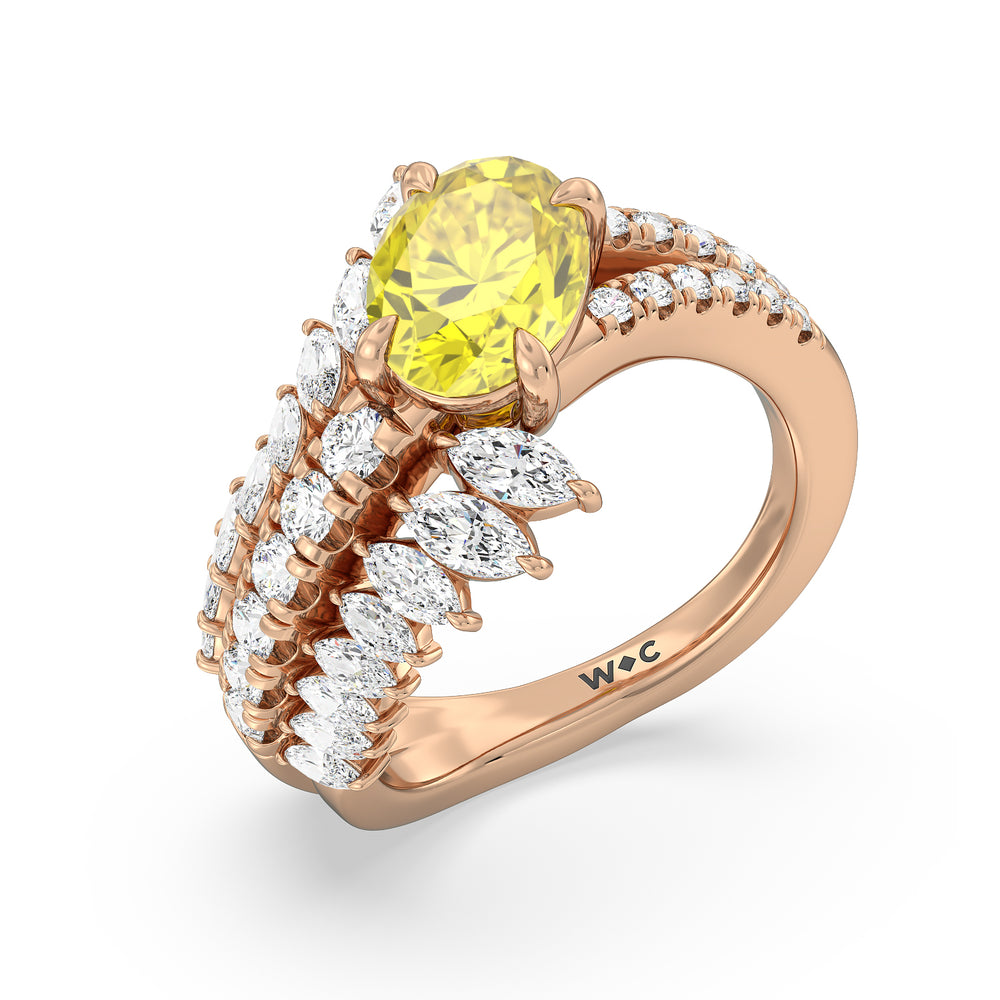 Oval Cut Oval Canary Three Row Diamond Fashion Ring with Lab Grown Diamond in 14KT Rose Gold view 3
