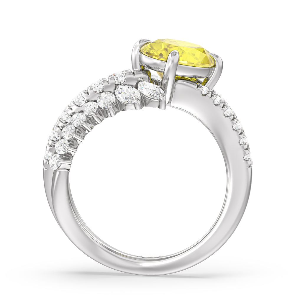 Oval Cut Oval Canary Three Row Diamond Fashion Ring with Lab Grown Diamond in 14KT White Gold view 2

