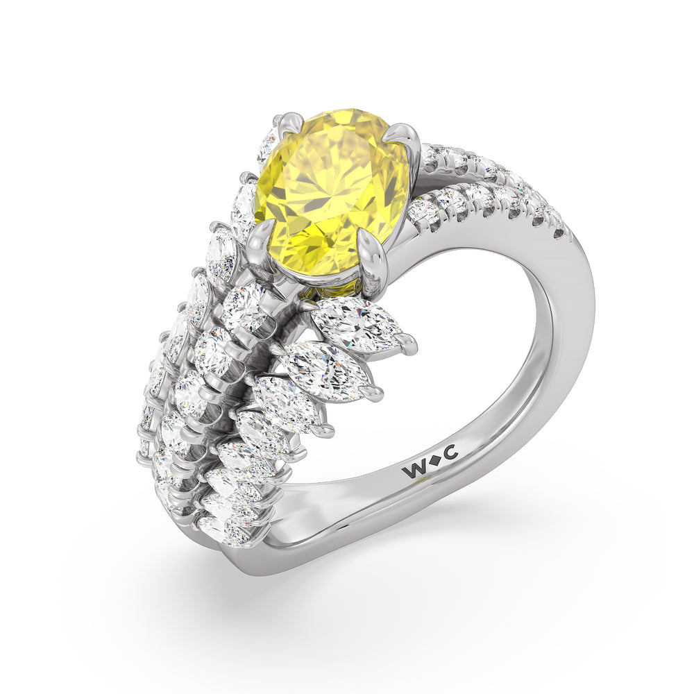 Oval Cut Oval Canary Three Row Diamond Fashion Ring with Lab Grown Diamond in 14KT White Gold view 3
