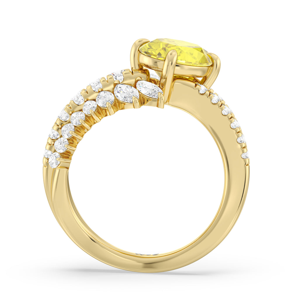 Oval Cut Oval Canary Three Row Diamond Fashion Ring with Lab Grown Diamond in 14KT Yellow Gold view 2
