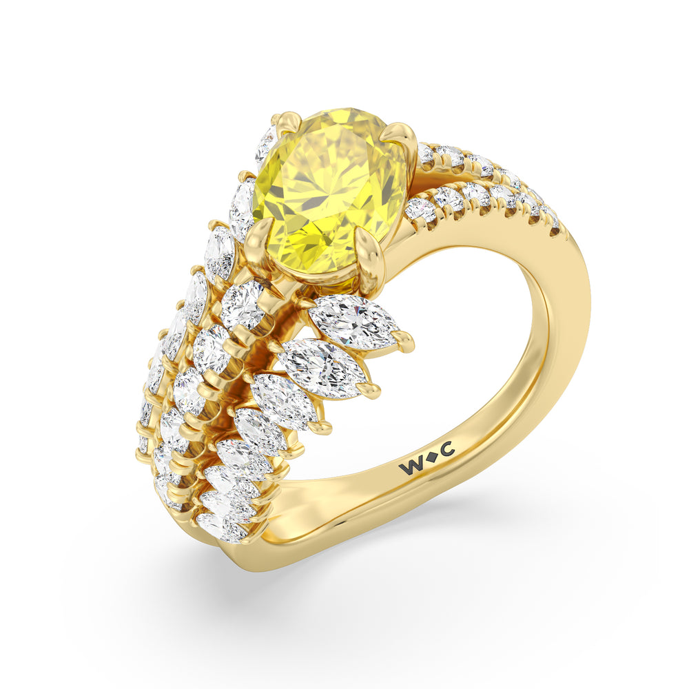 Oval Cut Oval Canary Three Row Diamond Fashion Ring with Lab Grown Diamond in 14KT Yellow Gold view 3
