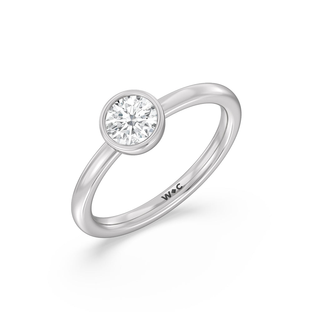 Round Bezel Stackable Ring with 14KT White Gold / Lab / 3/4 Cut Diamond in 14KT White Gold / Lab / 3/4 view 3
