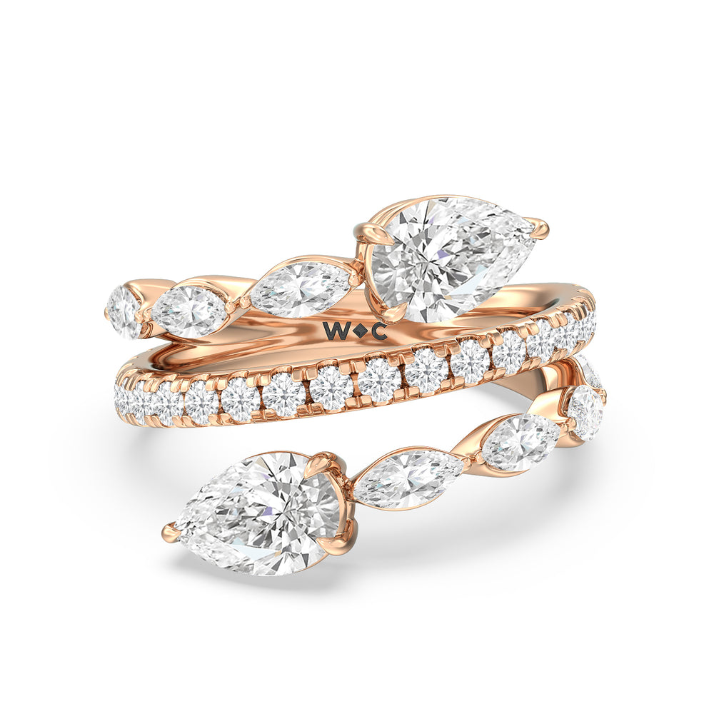 Toi Et Moi Three Row Fashion Ring with 14KT Rose Gold / Lab / 3 1/2 Cut Diamond in 14KT Rose Gold / Lab / 3 1/2 view 1
