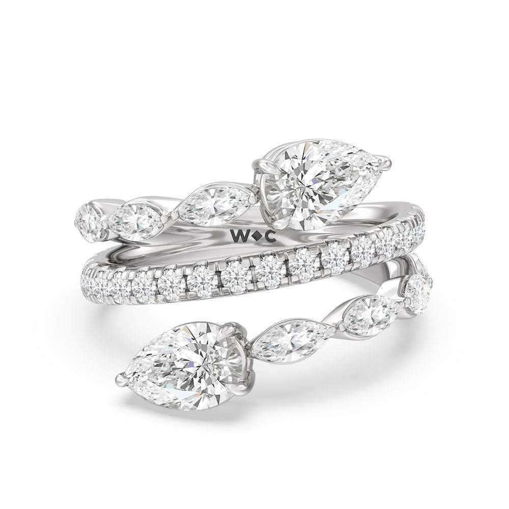 Toi Et Moi Three Row Fashion Ring with 14KT White Gold / Lab / 3 1/2 Cut Diamond in 14KT White Gold / Lab / 3 1/2 view 1

