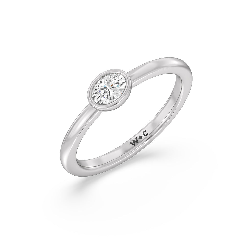 Oval Bezel Stackable Ring with 14KT White Gold / Lab / 1/3 Cut Diamond in 14KT White Gold / Lab / 1/3 view 3
