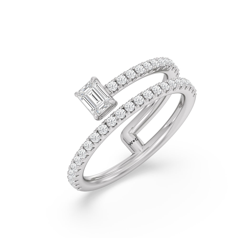Tier and A Half Emerald Ring with 14KT White Gold / Lab / 3/4 Cut Diamond in 14KT White Gold / Lab / 3/4 view 3
