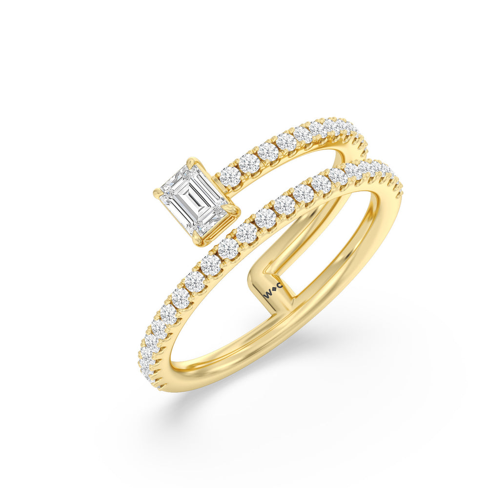 Tier and A Half Emerald Ring with 14KT Yellow Gold / Lab / 3/4 Cut Diamond in 14KT Yellow Gold / Lab / 3/4 view 3
