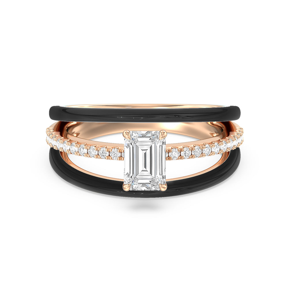 Three Layer Diamond Ring in Ceramic with 14KT Rose Gold / Midnight / 1 1/5 Cut Diamond in 14KT Rose Gold / Midnight / 1 1/5 view 1
