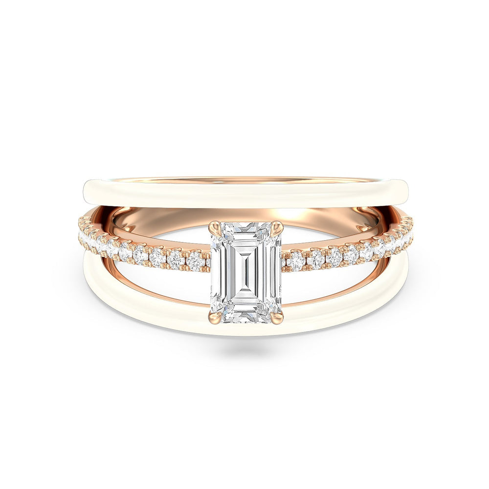 Three Layer Diamond Ring in Ceramic with 14KT Rose Gold / Frost / 1 1/5 Cut Diamond in 14KT Rose Gold / Frost / 1 1/5 view 1
