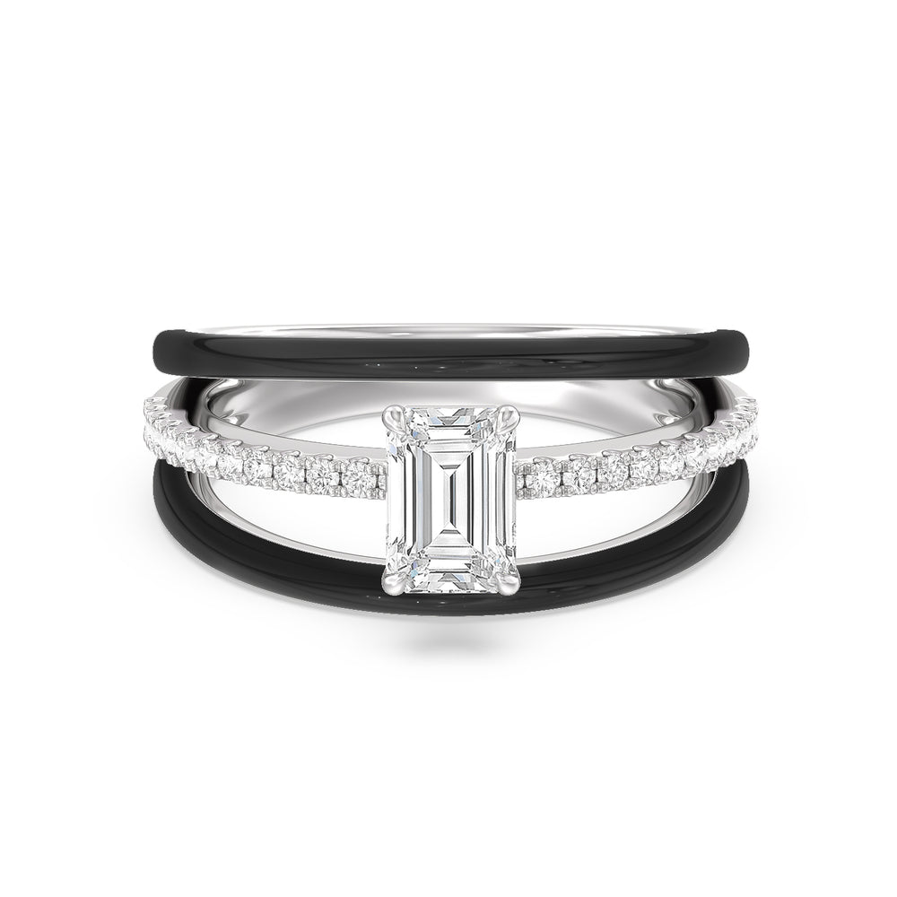 Three Layer Diamond Ring in Ceramic with 14KT White Gold / Midnight / 1 1/5 Cut Diamond in 14KT White Gold / Midnight / 1 1/5 view 1
