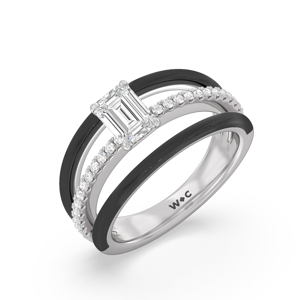 Three Layer Diamond Ring in Ceramic with 14KT White Gold / Midnight / 1 1/5 Cut Diamond in 14KT White Gold / Midnight / 1 1/5 view 3
