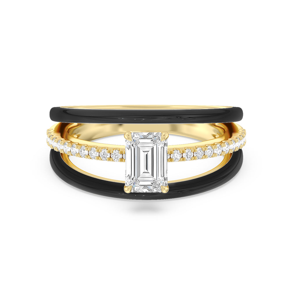 Three Layer Diamond Ring in Ceramic with 14KT Yellow Gold / Midnight / 1 1/5 Cut Diamond in 14KT Yellow Gold / Midnight / 1 1/5 view 1
