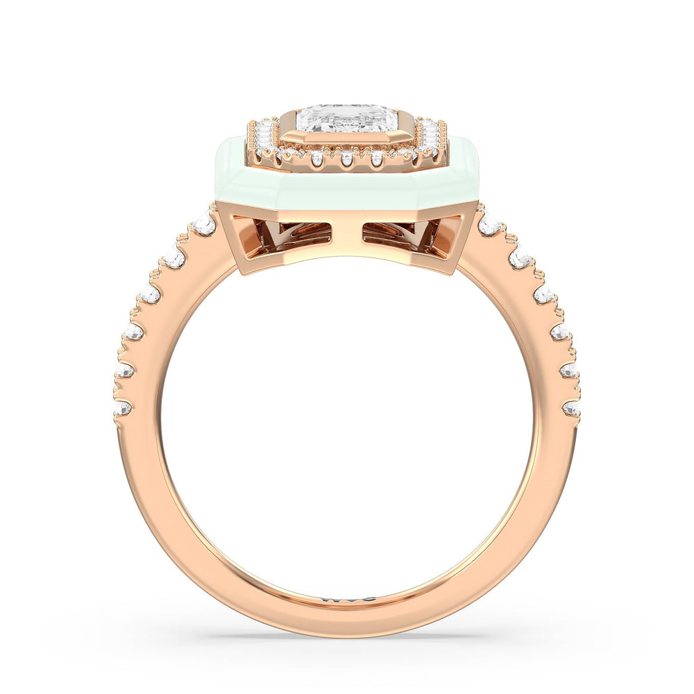 Accent Emerald Diamond Ring in Ceramic with 14KT Rose Gold / Honeydew / 1 3/8 Cut Diamond in 14KT Rose Gold / Honeydew / 1 3/8 view 2
