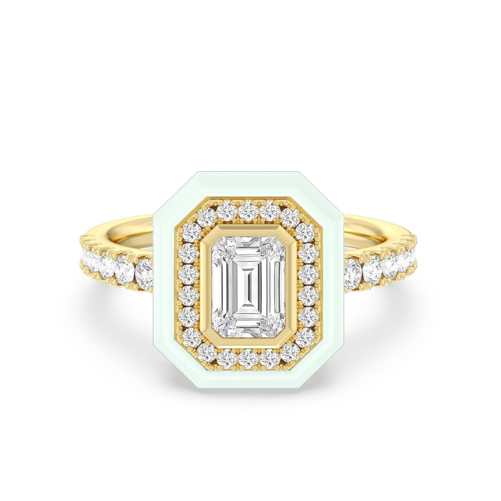 Accent Emerald Diamond Ring in Ceramic with 14KT Yellow Gold / Honeydew / 1 3/8 Cut Diamond in 14KT Yellow Gold / Honeydew / 1 3/8 view 1
