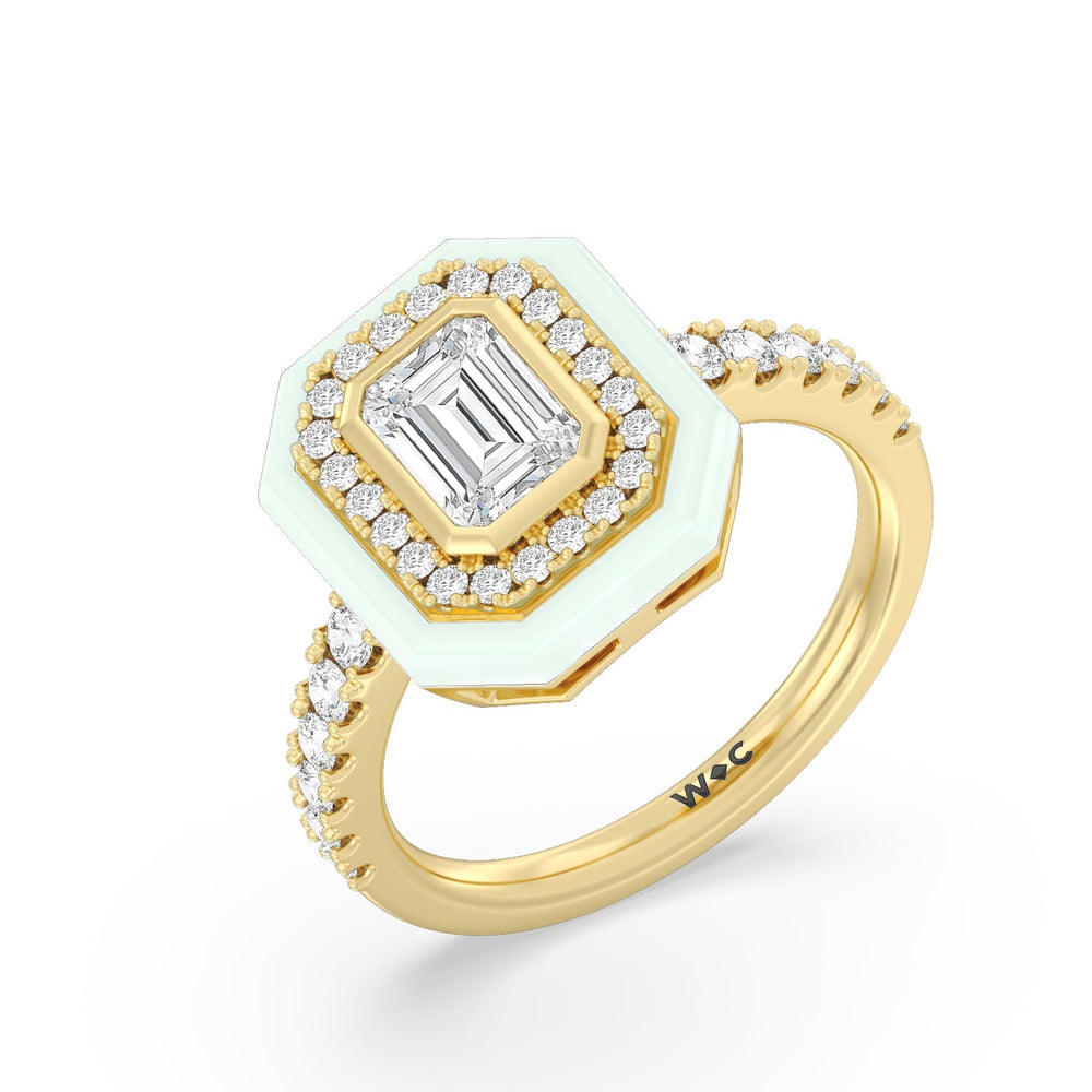 Accent Emerald Diamond Ring in Ceramic with 14KT Yellow Gold / Honeydew / 1 3/8 Cut Diamond in 14KT Yellow Gold / Honeydew / 1 3/8 view 3
