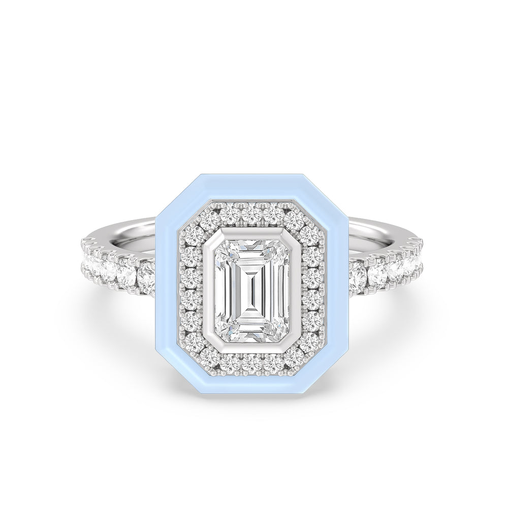 Accent Emerald Diamond Ring in Ceramic with 14KT White Gold / Mist / 1 3/8 Cut Diamond in 14KT White Gold / Mist / 1 3/8 view 1
