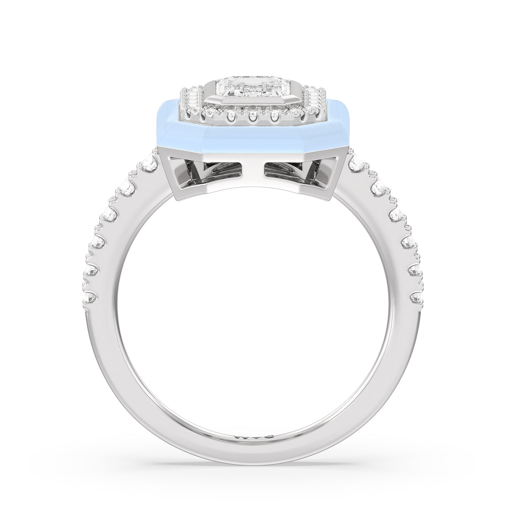 Accent Emerald Diamond Ring in Ceramic with 14KT White Gold / Mist / 1 3/8 Cut Diamond in 14KT White Gold / Mist / 1 3/8 view 2
